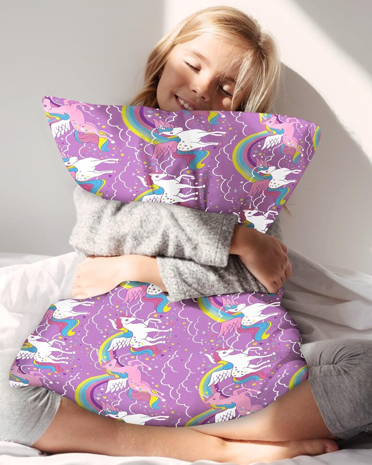image:imageMiss Adola Kids Silk Pillowcase 1Pc Queen Size 30 x 20 Inches 19 Momme Mulberry Silk Pillow Case with Hidden Zipper for Toddlers Teens Girls Boys Hair and Skin Strawberry CatRainbow Unicorn