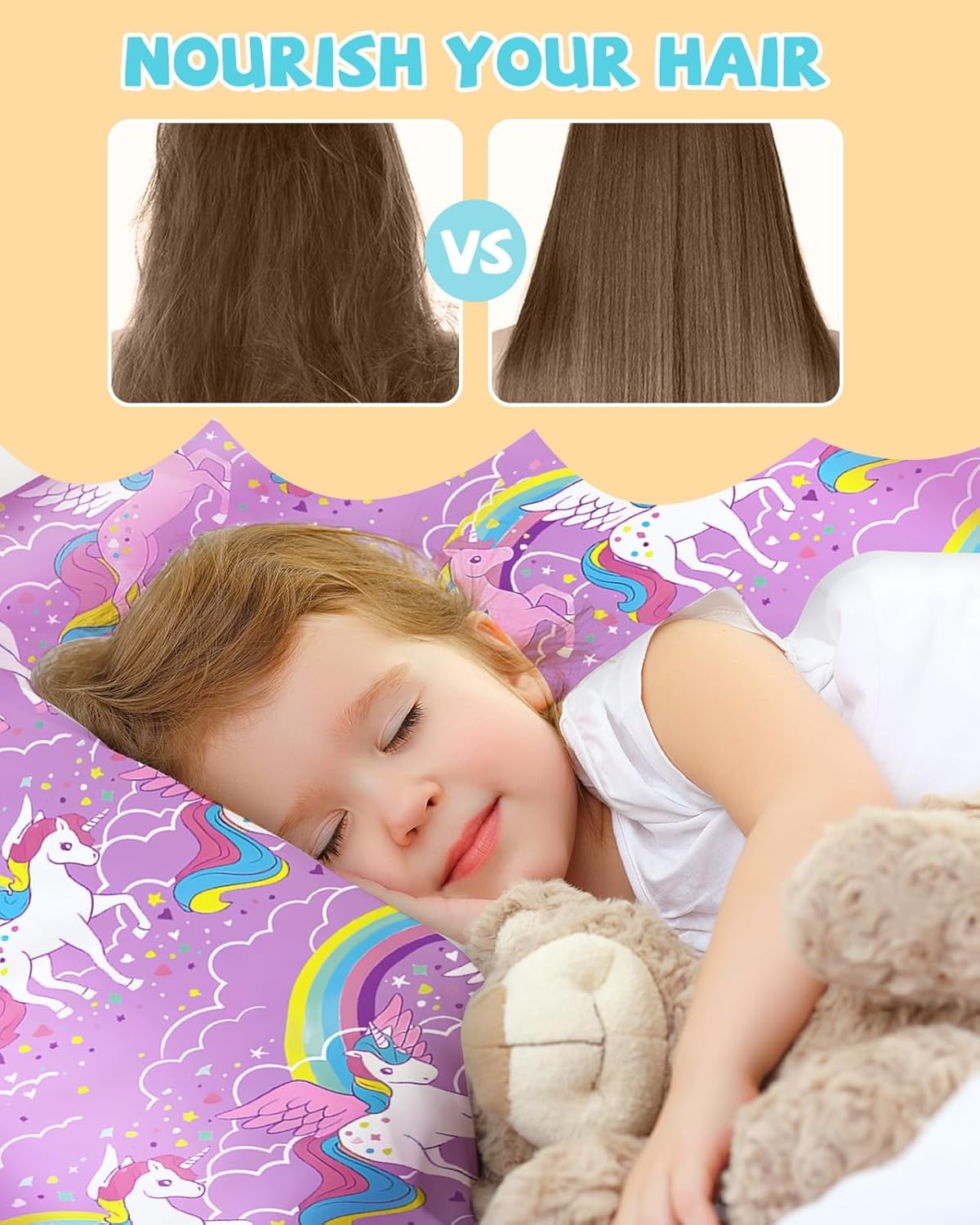 image:imageMiss Adola Kids Silk Pillowcase 1Pc Queen Size 30 x 20 Inches 19 Momme Mulberry Silk Pillow Case with Hidden Zipper for Toddlers Teens Girls Boys Hair and Skin Strawberry CatRainbow Unicorn