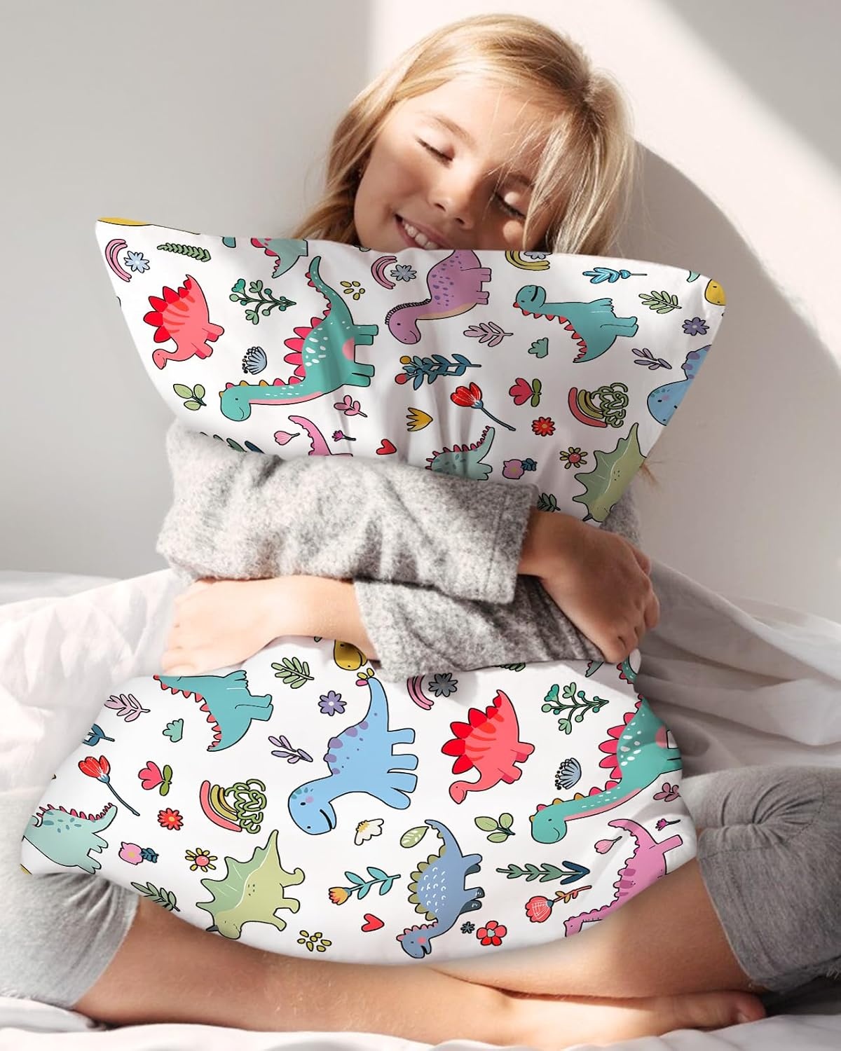 image:imageMiss Adola Kids Silk Pillowcase 1Pc Queen Size 30 x 20 Inches 19 Momme Mulberry Silk Pillow Case with Hidden Zipper for Toddlers Teens Girls Boys Hair and Skin Strawberry CatColorful Dinosaur