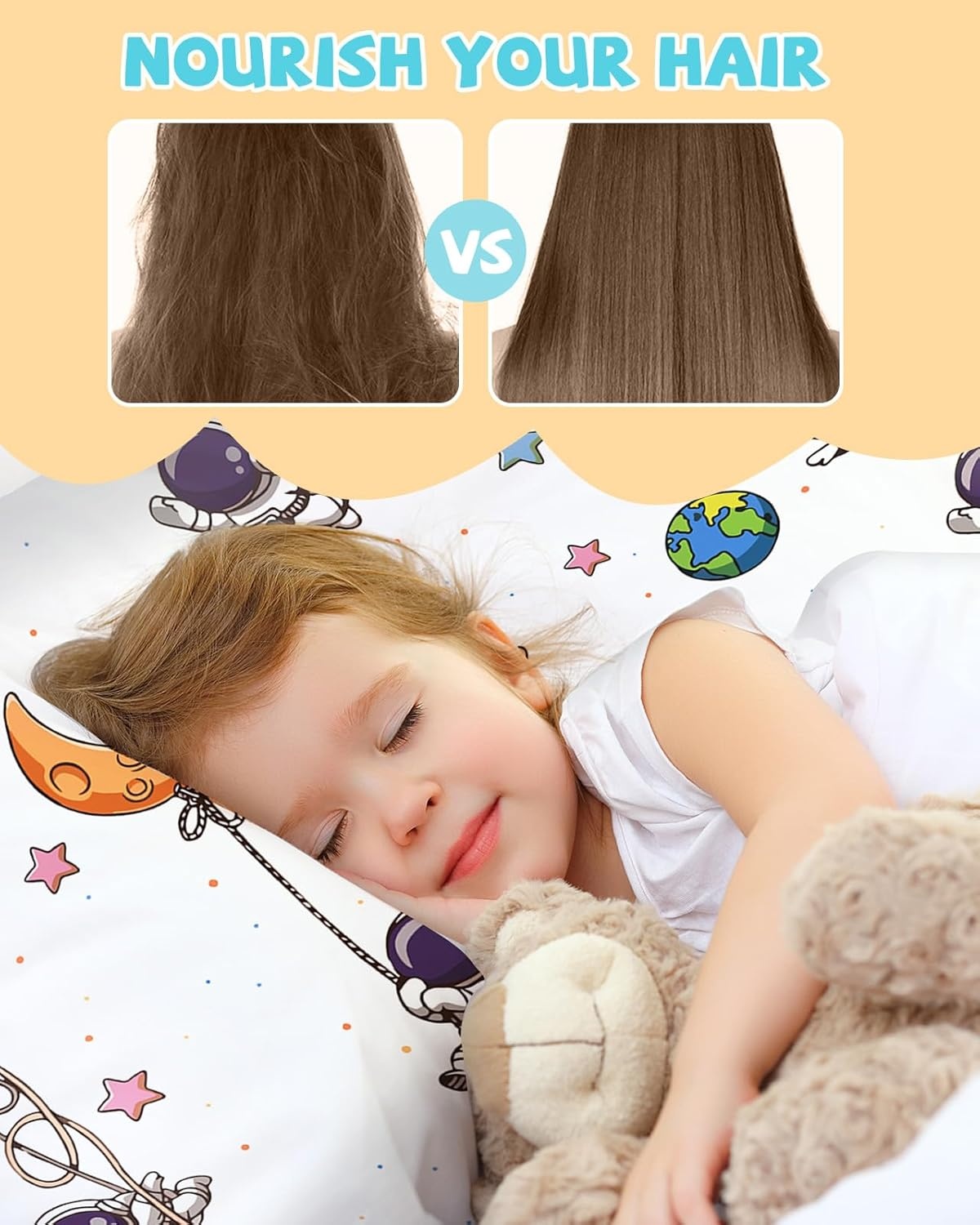 image:imageMiss Adola Kids Silk Pillowcase 1Pc Queen Size 30 x 20 Inches 19 Momme Mulberry Silk Pillow Case with Hidden Zipper for Toddlers Teens Girls Boys Hair and Skin Strawberry CatWhite Astronaut
