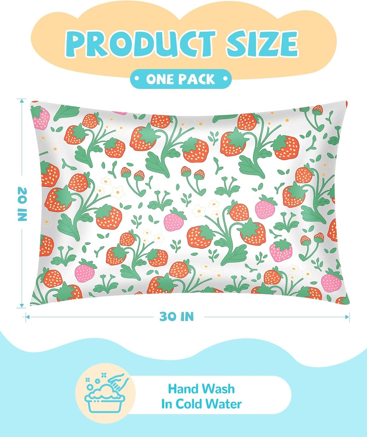 image:imageMiss Adola Kids Silk Pillowcase 1Pc Queen Size 30 x 20 Inches 19 Momme Mulberry Silk Pillow Case with Hidden Zipper for Toddlers Teens Girls Boys Hair and Skin Strawberry CatTwo Color Strawberry