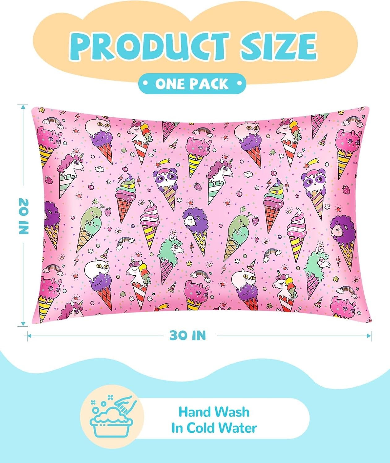 image:imageMiss Adola Kids Silk Pillowcase 1Pc Queen Size 30 x 20 Inches 19 Momme Mulberry Silk Pillow Case with Hidden Zipper for Toddlers Teens Girls Boys Hair and Skin Strawberry CatCream Unicorn