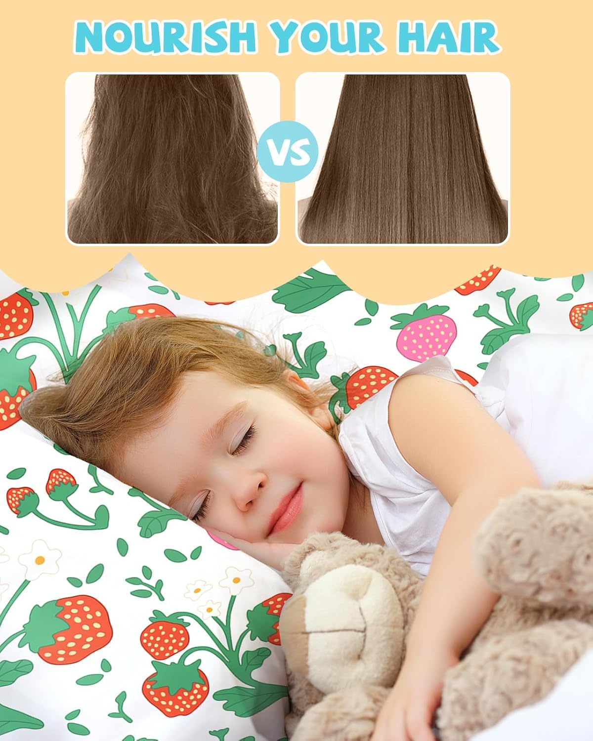 image:imageMiss Adola Kids Silk Pillowcase 1Pc Queen Size 30 x 20 Inches 19 Momme Mulberry Silk Pillow Case with Hidden Zipper for Toddlers Teens Girls Boys Hair and Skin Strawberry CatTwo Color Strawberry