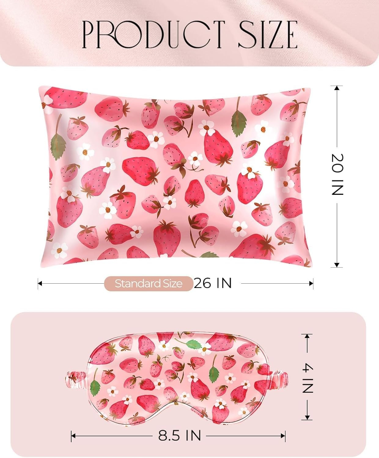 image:imageMiss Adola Mulberry Silk Pillowcase Set 1 Pc Silk Pillowcase with Eye Mask amp Scrunchie Soft Standard 20x26 Pillow Case for Hair and Skin Sleeping Gift for Women Blush PinkStrawberry Flower