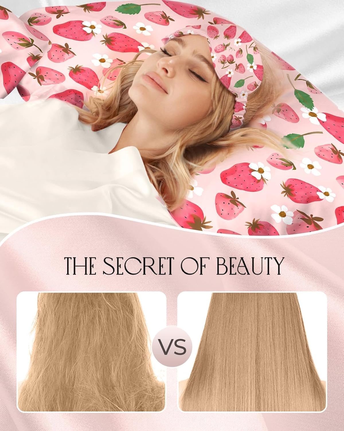 image:imageMiss Adola Mulberry Silk Pillowcase Set 1 Pc Silk Pillowcase with Eye Mask amp Scrunchie Soft Standard 20x26 Pillow Case for Hair and Skin Sleeping Gift for Women Blush PinkStrawberry Flower