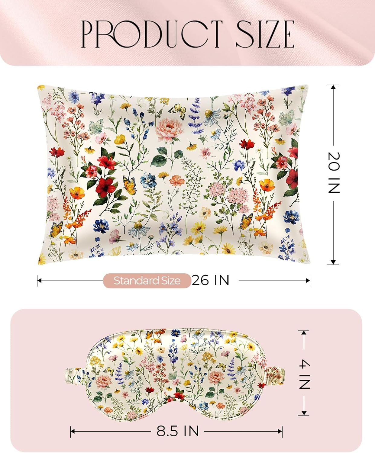image:imageMiss Adola Mulberry Silk Pillowcase Set 1 Pc Silk Pillowcase with Eye Mask amp Scrunchie Soft Standard 20x26 Pillow Case for Hair and Skin Sleeping Gift for Women Blush PinkVintage Flower