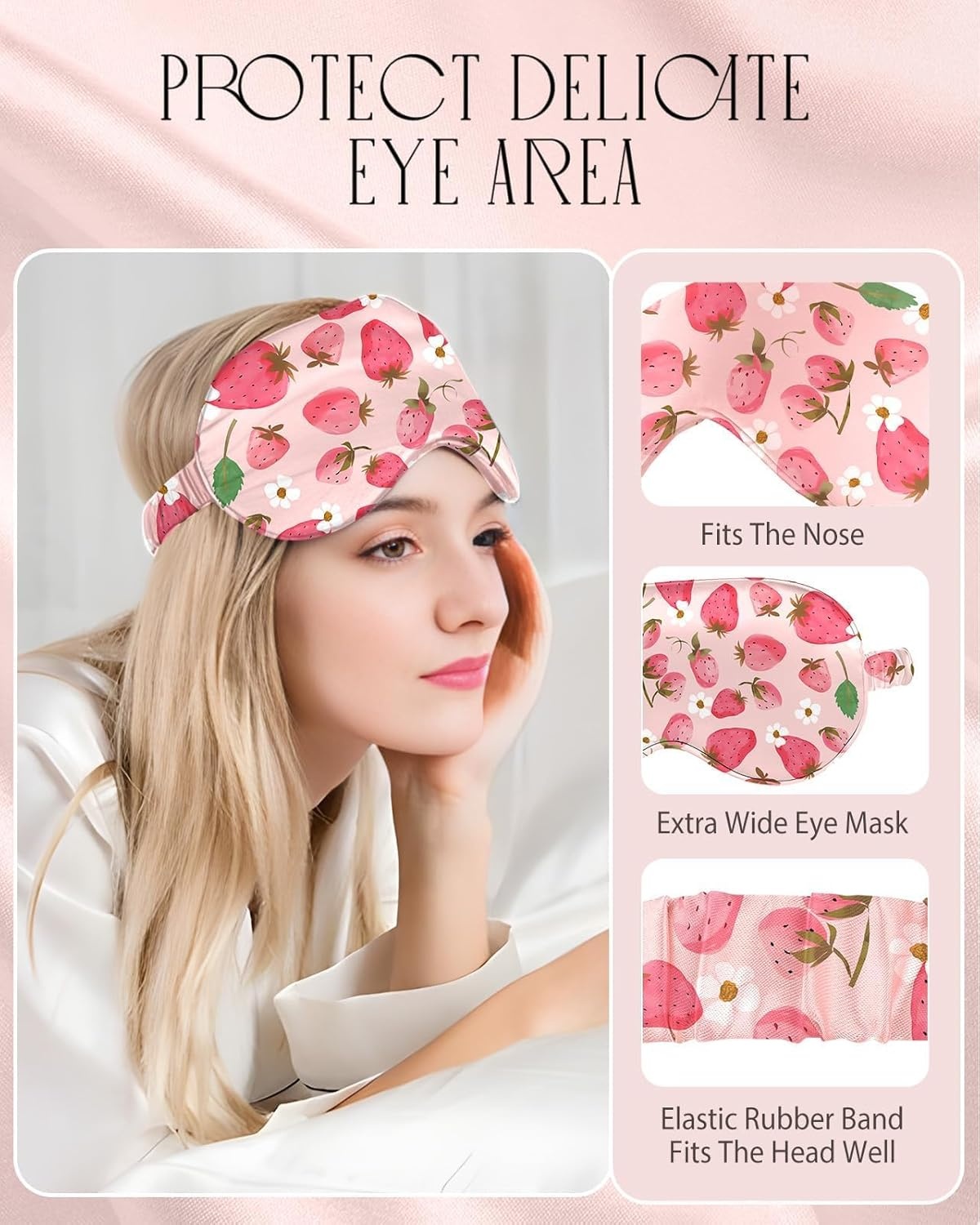 image:imageMiss Adola Mulberry Silk Pillowcase Set 1 Pc Silk Pillowcase with Eye Mask amp Scrunchie Soft Standard 20x26 Pillow Case for Hair and Skin Sleeping Gift for Women Blush PinkStrawberry Flower