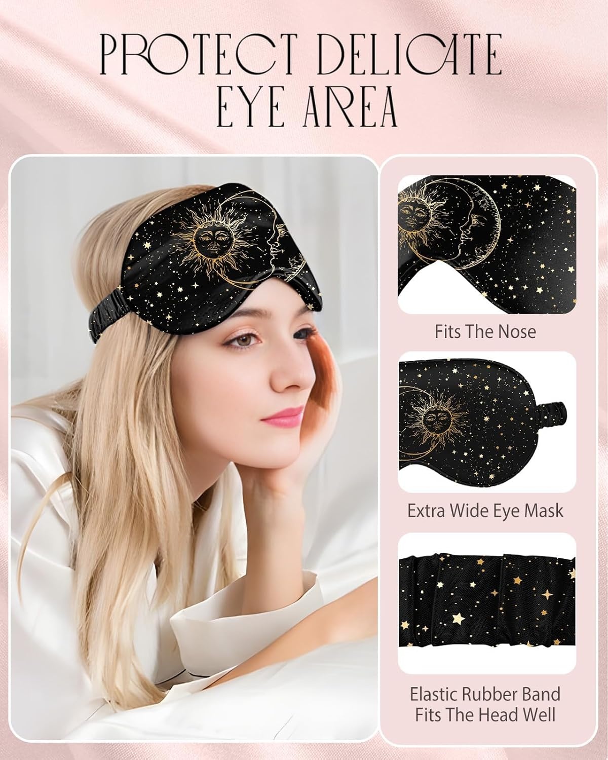image:imageMiss Adola Mulberry Silk Pillowcase Set 1 Pc Silk Pillowcase with Eye Mask amp Scrunchie Soft Standard 20x26 Pillow Case for Hair and Skin Sleeping Gift for Women Blush PinkBlack Sun Moon