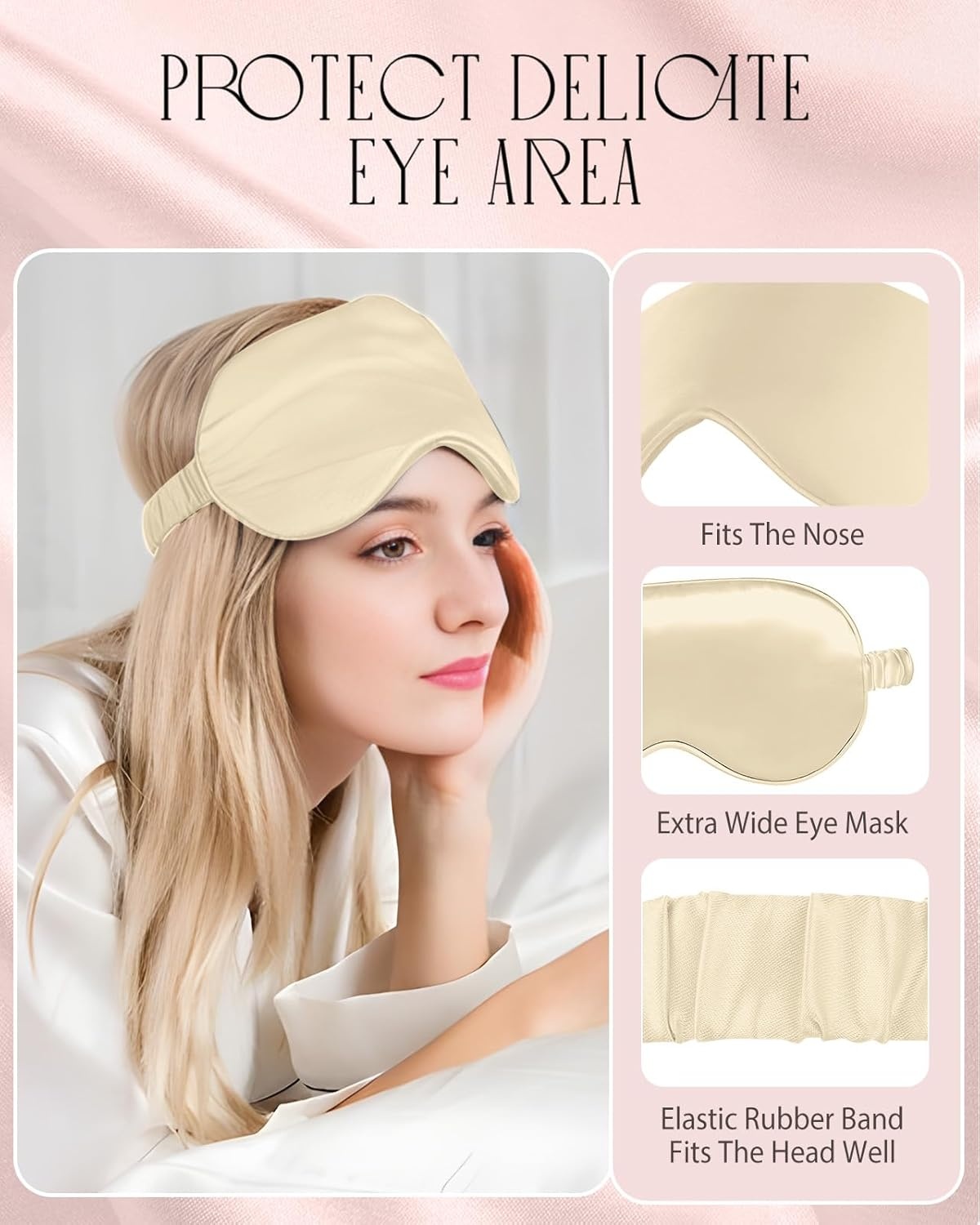 image:imageMiss Adola Mulberry Silk Pillowcase Set 1 Pc Silk Pillowcase with Eye Mask amp Scrunchie Soft Standard 20x26 Pillow Case for Hair and Skin Sleeping Gift for Women Blush PinkGold