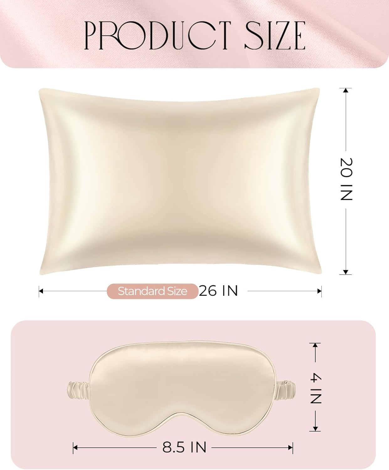 image:imageMiss Adola Mulberry Silk Pillowcase Set 1 Pc Silk Pillowcase with Eye Mask amp Scrunchie Soft Standard 20x26 Pillow Case for Hair and Skin Sleeping Gift for Women Blush PinkGold