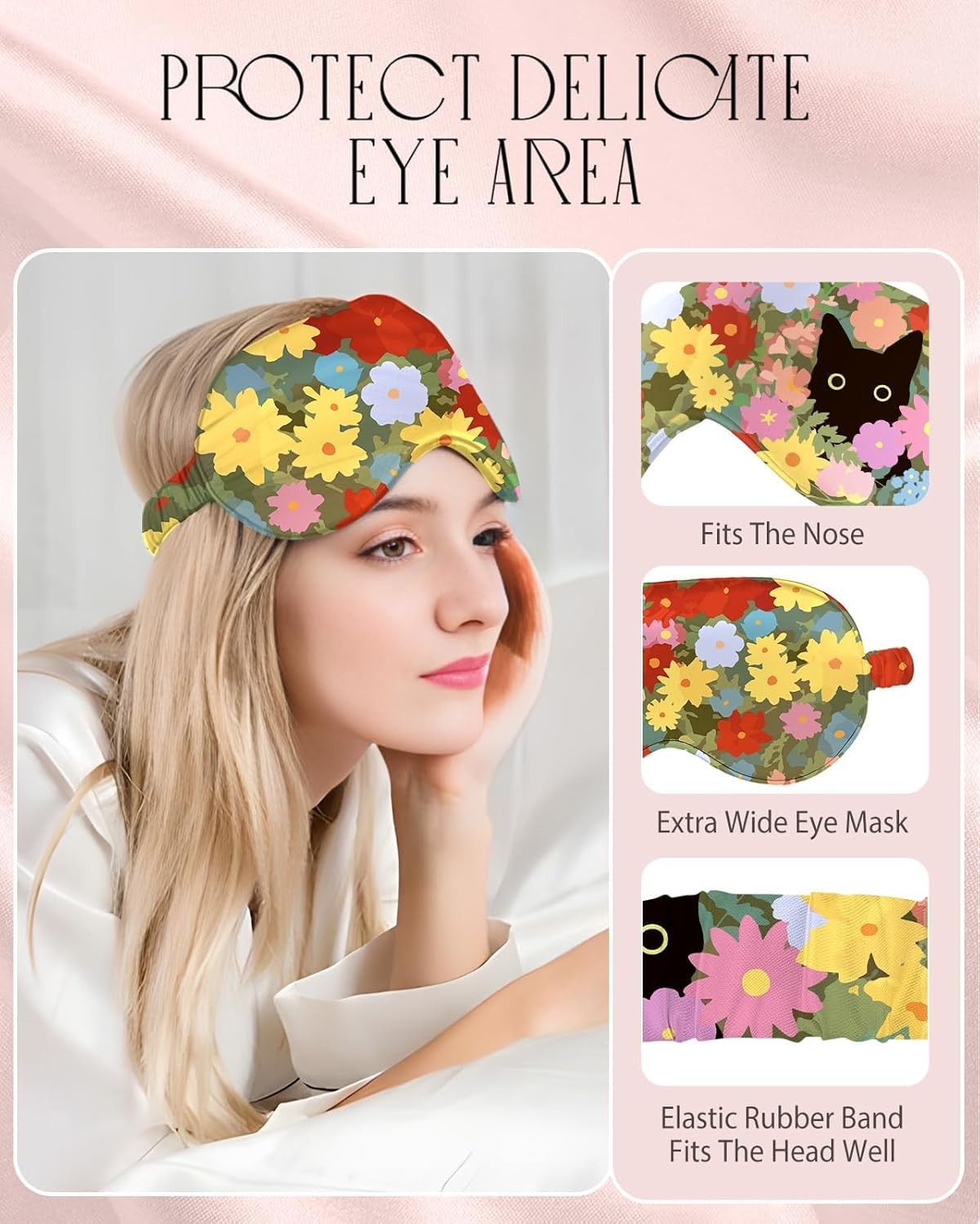 image:imageMiss Adola Mulberry Silk Pillowcase Set 1 Pc Silk Pillowcase with Eye Mask amp Scrunchie Soft Standard 20x26 Pillow Case for Hair and Skin Sleeping Gift for Women Blush PinkCat in Flower
