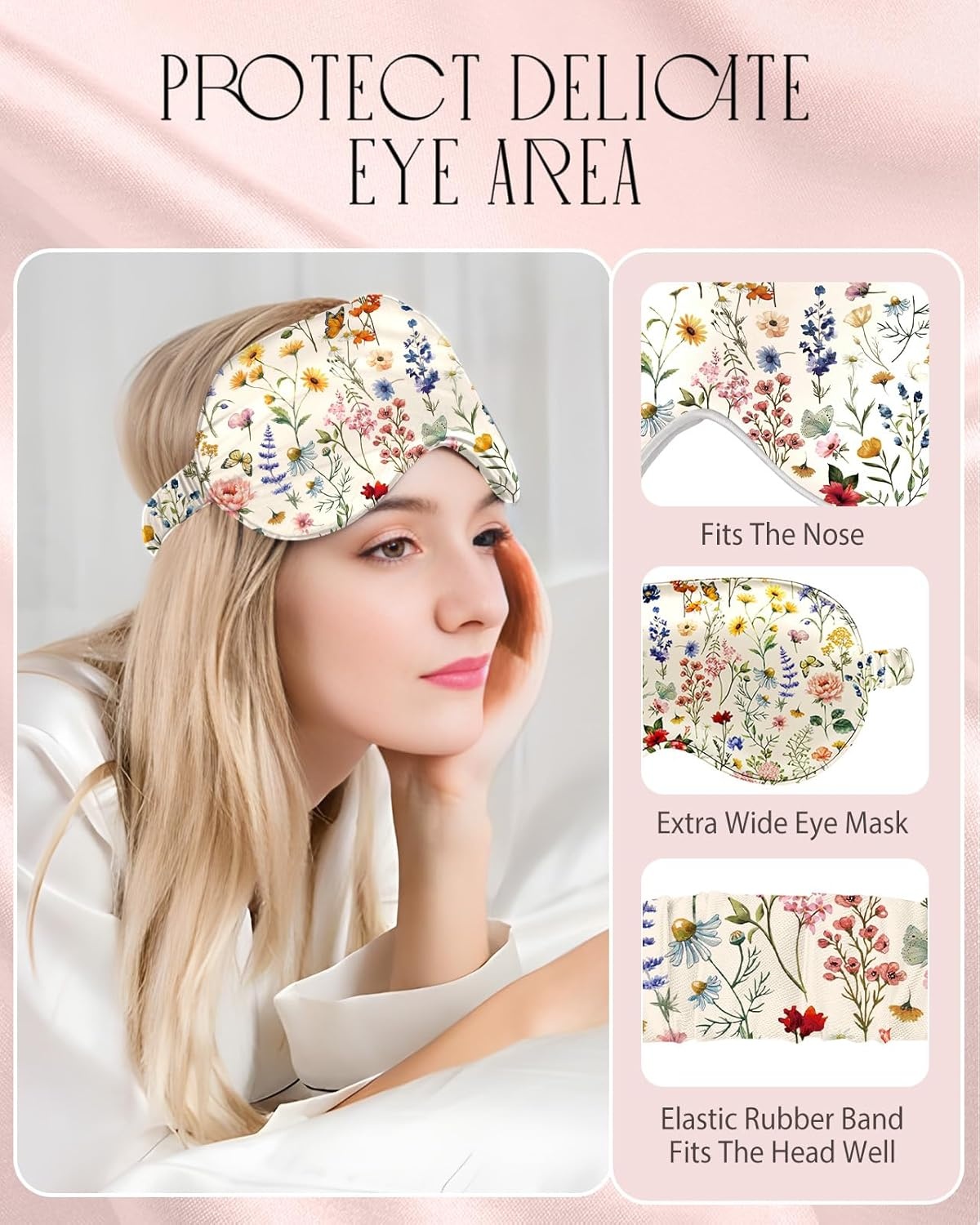 image:imageMiss Adola Mulberry Silk Pillowcase Set 1 Pc Silk Pillowcase with Eye Mask amp Scrunchie Soft Standard 20x26 Pillow Case for Hair and Skin Sleeping Gift for Women Blush PinkVintage Flower
