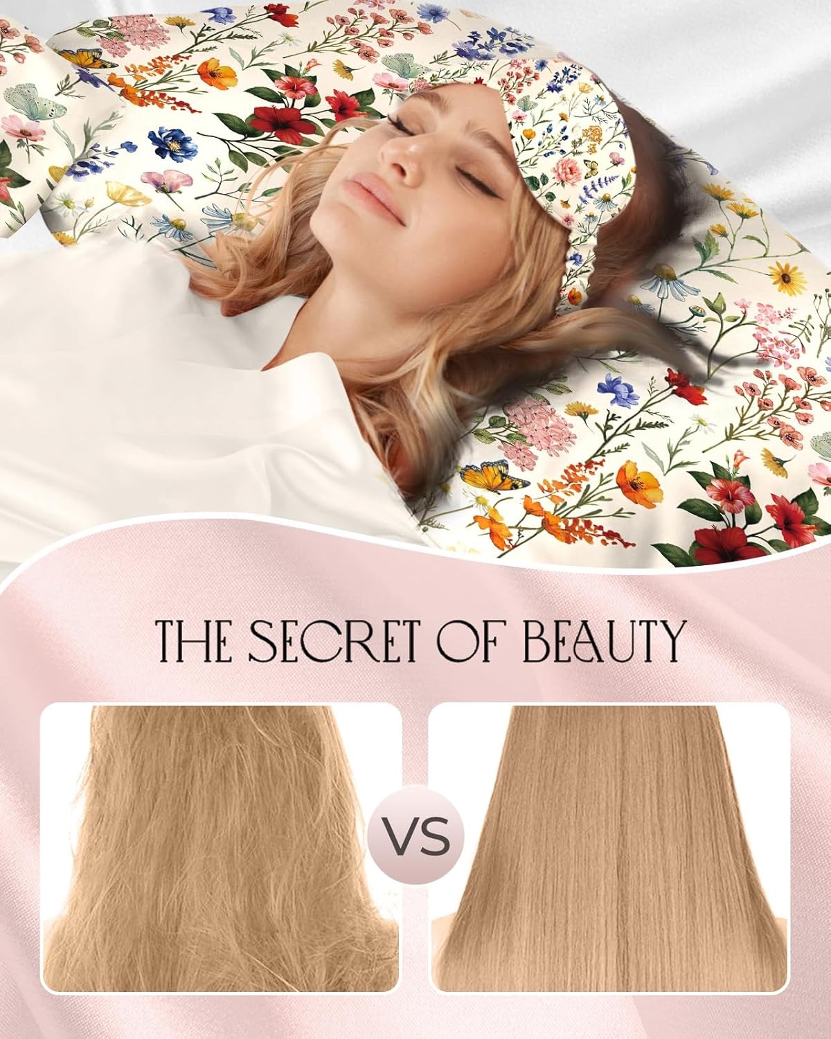 image:imageMiss Adola Mulberry Silk Pillowcase Set 1 Pc Silk Pillowcase with Eye Mask amp Scrunchie Soft Standard 20x26 Pillow Case for Hair and Skin Sleeping Gift for Women Blush PinkVintage Flower