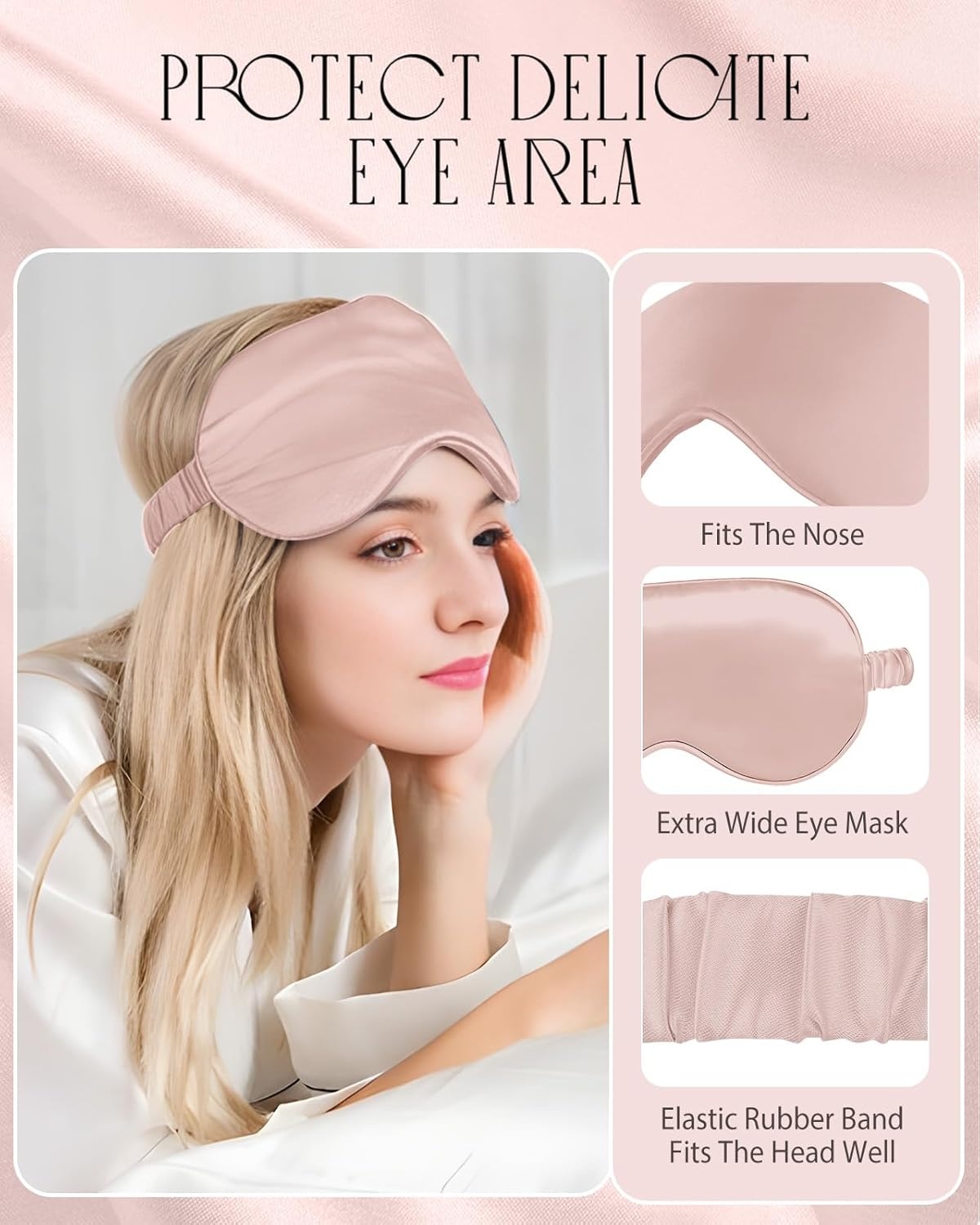 image:imageMiss Adola Mulberry Silk Pillowcase Set 1 Pc Silk Pillowcase with Eye Mask amp Scrunchie Soft Standard 20x26 Pillow Case for Hair and Skin Sleeping Gift for Women Blush PinkPink
