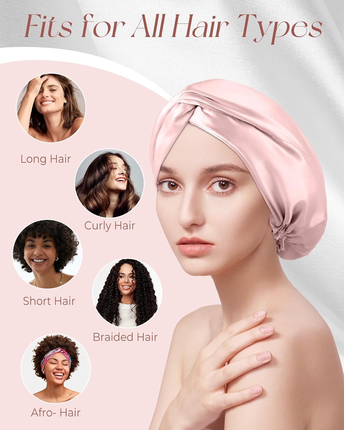 image:imageMiss Adola Silk Bonnet for Women Mulberry Silk Sleep Cap for Hair Care with Eye Mask amp Scrunchie 19 Momme Night Cap Sleeping Set with Elastic Stay On Head Light PkLight Pink