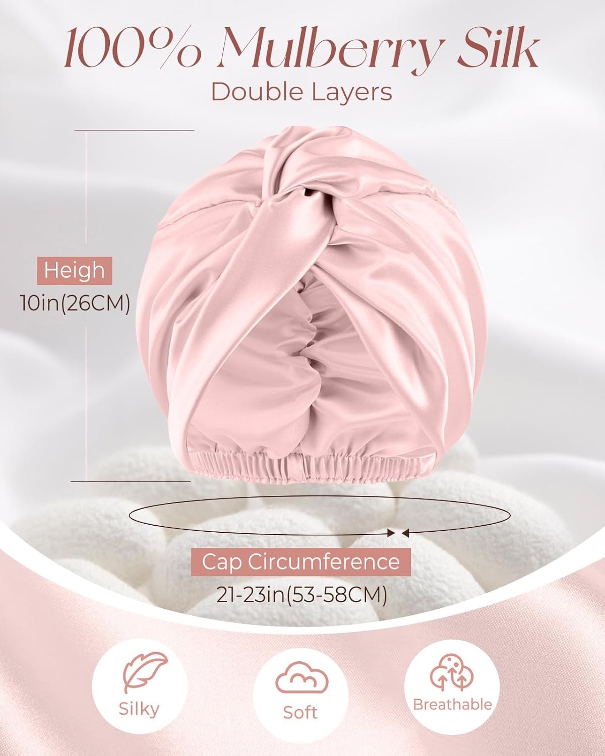 image:imageMiss Adola Silk Bonnet for Women Mulberry Silk Sleep Cap for Hair Care with Eye Mask amp Scrunchie 19 Momme Night Cap Sleeping Set with Elastic Stay On Head Light PkLight Pink