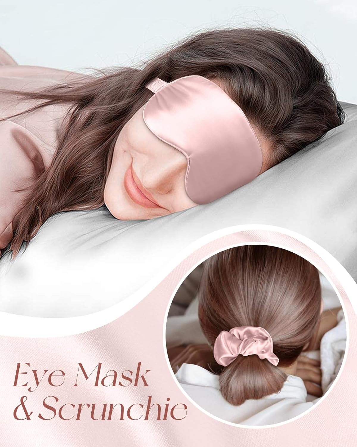 image:imageMiss Adola Silk Bonnet for Women Mulberry Silk Sleep Cap for Hair Care with Eye Mask amp Scrunchie 19 Momme Night Cap Sleeping Set with Elastic Stay On Head Light PkLight Pink