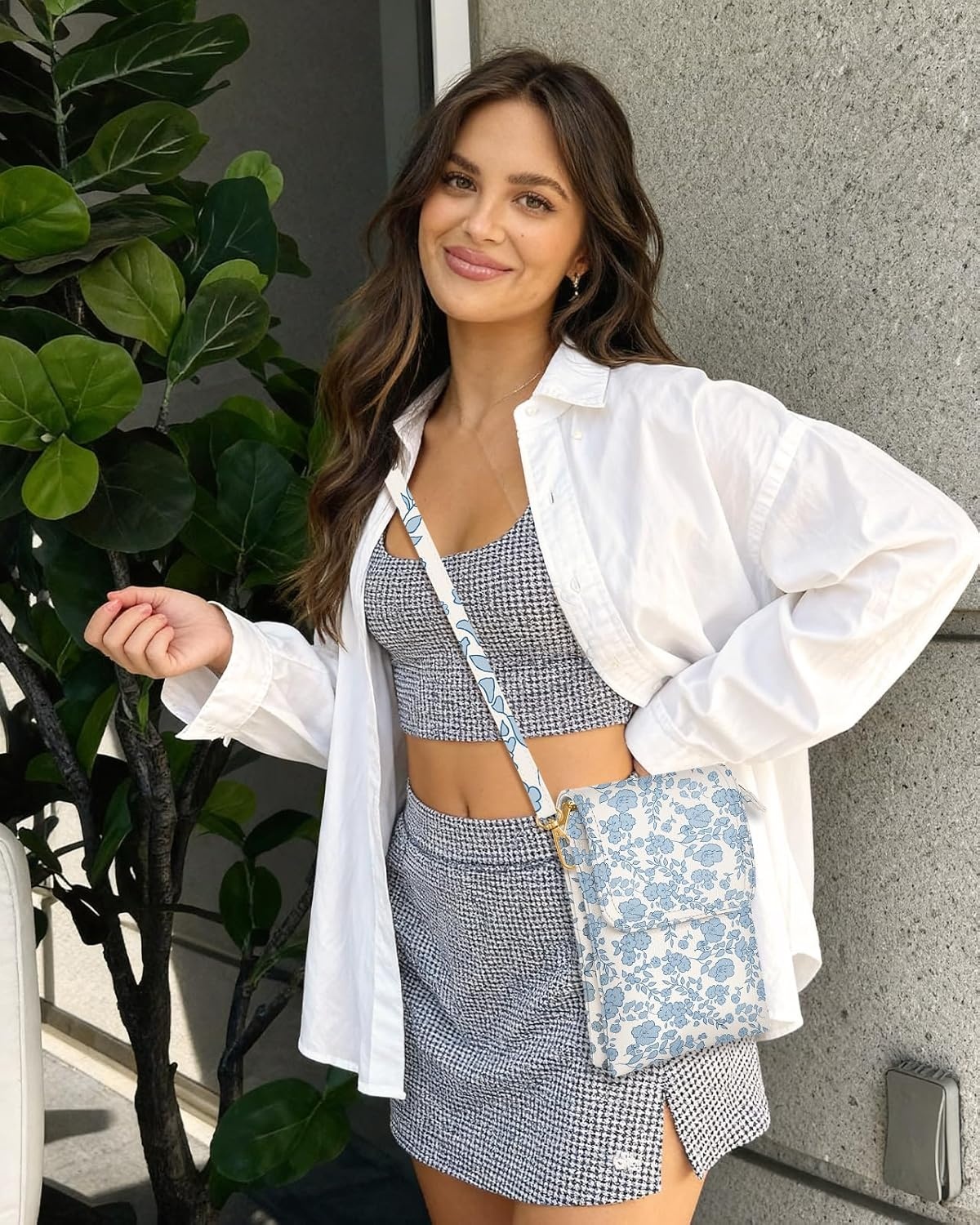 image:imageMiss Adola Small Crossbody Phone Purse for Women Cute Cell Phone Wallet Leather Cross Body Bags with Card Holder SlotBlue Flower