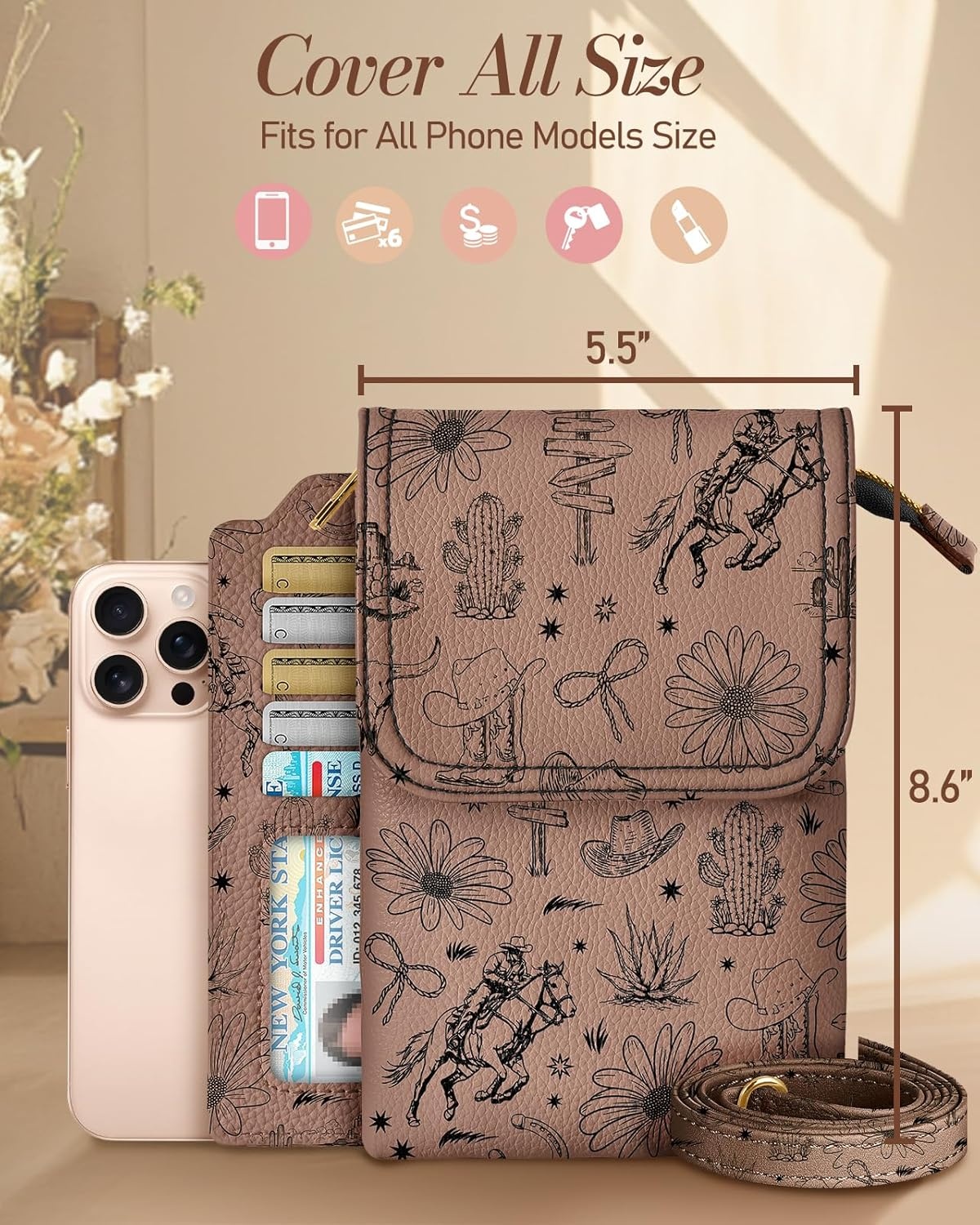 image:imageMiss Adola Small Crossbody Phone Purse for Women Cute Cell Phone Wallet Leather Cross Body Bags with Card Holder SlotBrown Plant