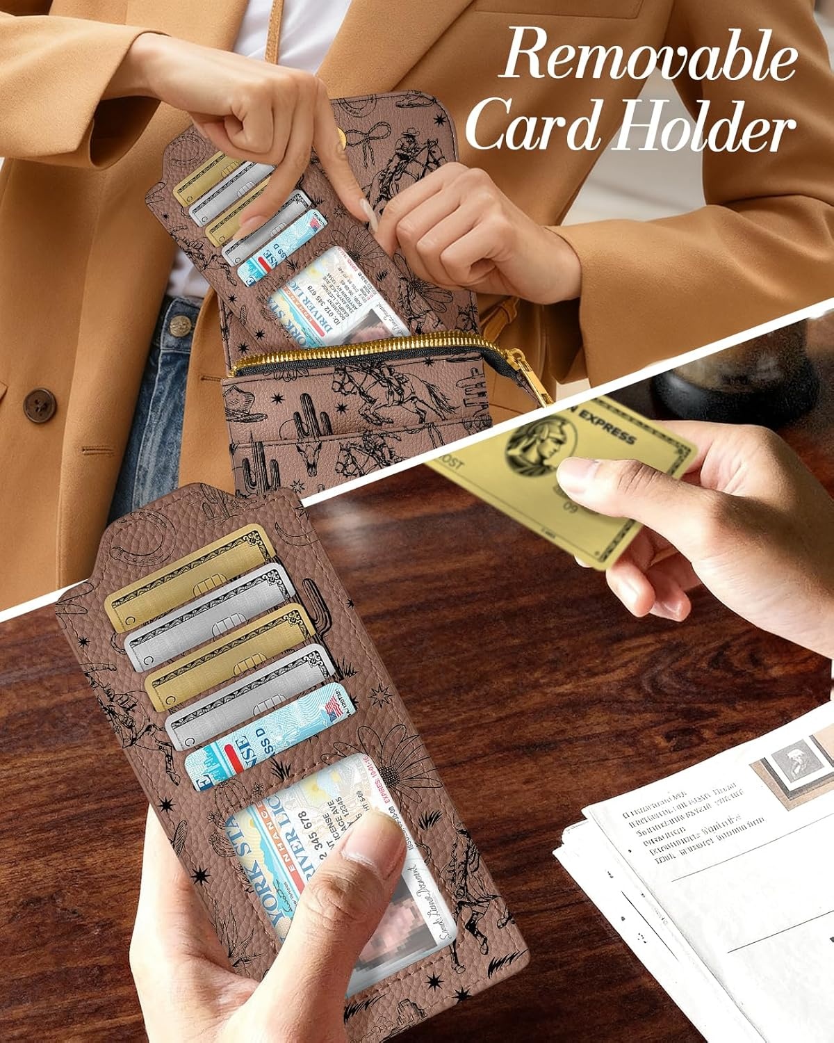 image:imageMiss Adola Small Crossbody Phone Purse for Women Cute Cell Phone Wallet Leather Cross Body Bags with Card Holder SlotBrown Plant