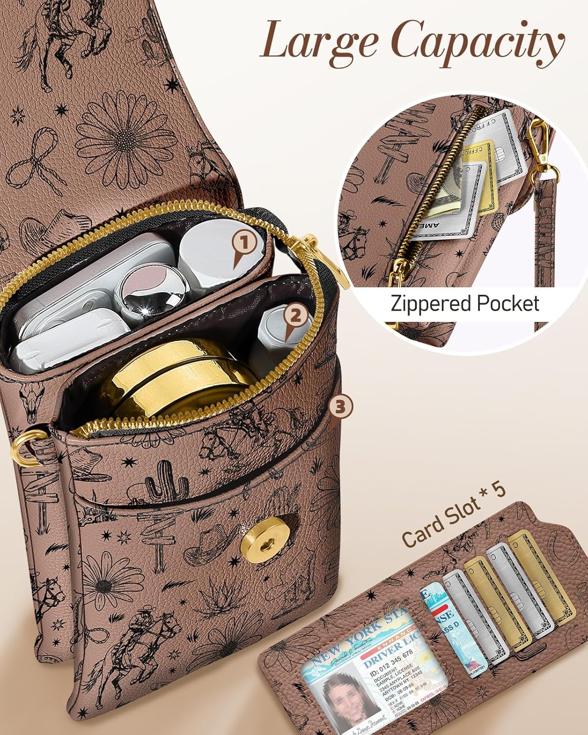 image:imageMiss Adola Small Crossbody Phone Purse for Women Cute Cell Phone Wallet Leather Cross Body Bags with Card Holder SlotBrown Plant