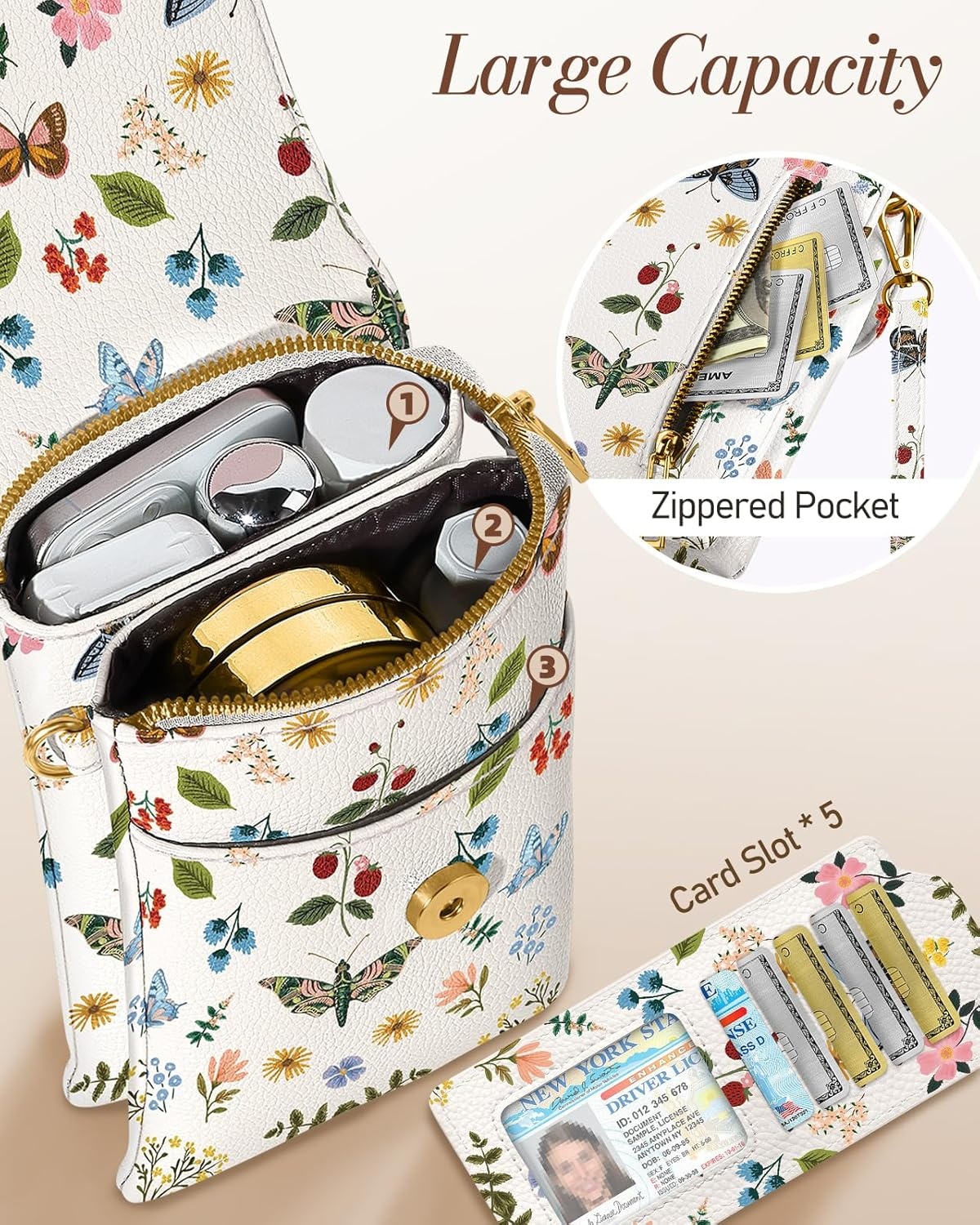 image:imageMiss Adola Small Crossbody Phone Purse for Women Cute Cell Phone Wallet Leather Cross Body Bags with Card Holder SlotButterfly Flower
