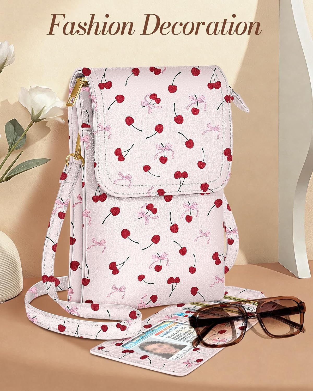 image:imageMiss Adola Small Crossbody Phone Purse for Women Cute Cell Phone Wallet Leather Cross Body Bags with Card Holder SlotCherry