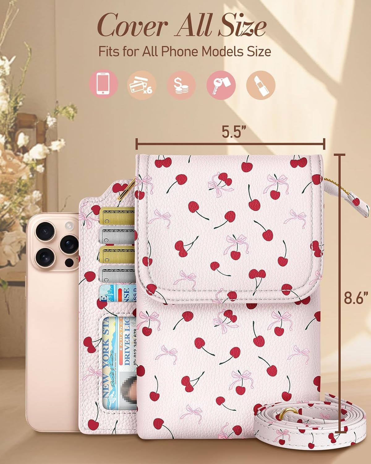 image:imageMiss Adola Small Crossbody Phone Purse for Women Cute Cell Phone Wallet Leather Cross Body Bags with Card Holder SlotCherry