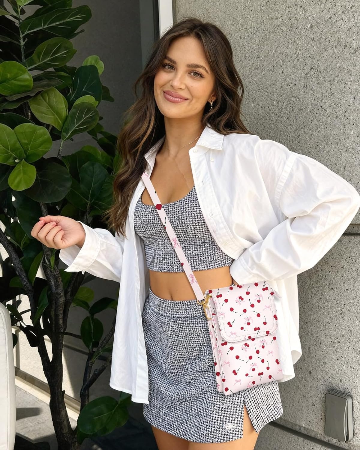 image:imageMiss Adola Small Crossbody Phone Purse for Women Cute Cell Phone Wallet Leather Cross Body Bags with Card Holder SlotCherry
