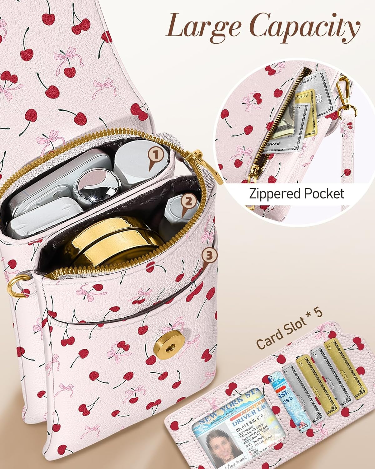 image:imageMiss Adola Small Crossbody Phone Purse for Women Cute Cell Phone Wallet Leather Cross Body Bags with Card Holder SlotCherry