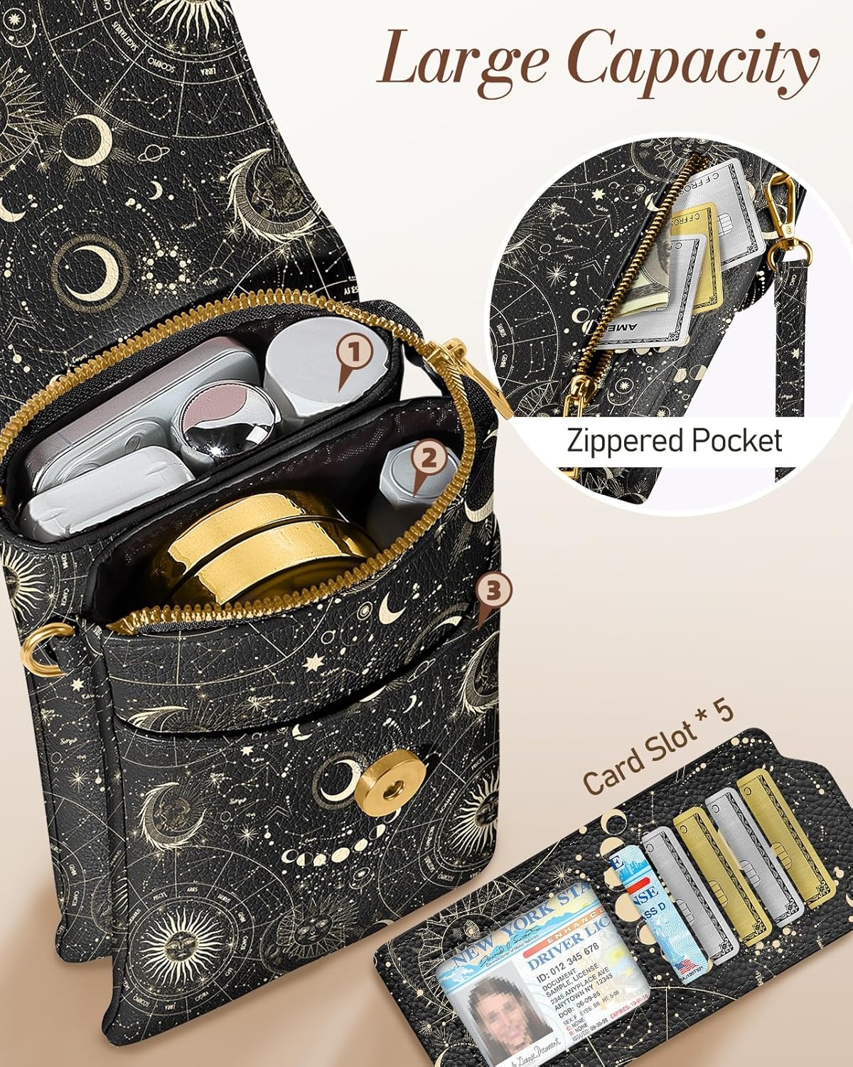 image:imageMiss Adola Small Crossbody Phone Purse for Women Cute Cell Phone Wallet Leather Cross Body Bags with Card Holder SlotConstellation