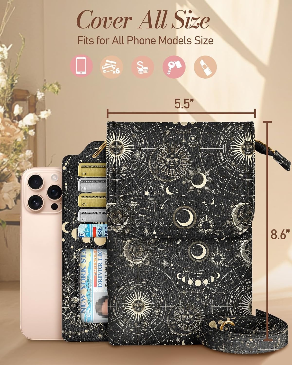 image:imageMiss Adola Small Crossbody Phone Purse for Women Cute Cell Phone Wallet Leather Cross Body Bags with Card Holder SlotConstellation