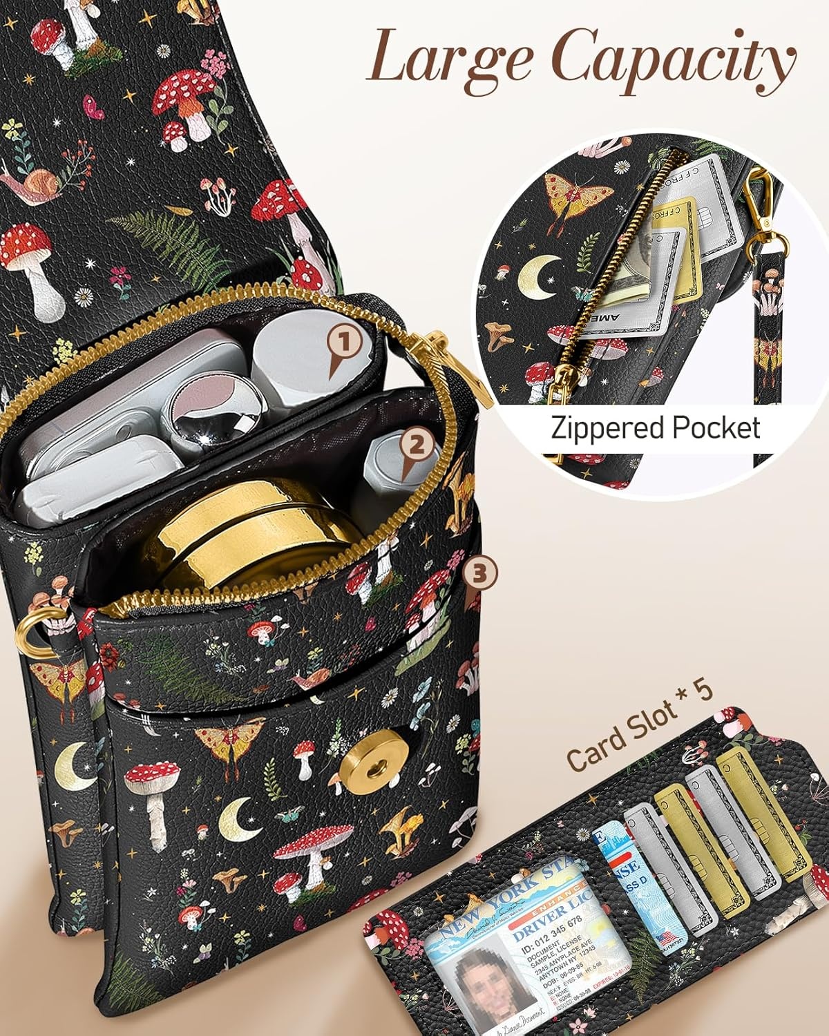 image:imageMiss Adola Small Crossbody Phone Purse for Women Cute Cell Phone Wallet Leather Cross Body Bags with Card Holder SlotMushroom