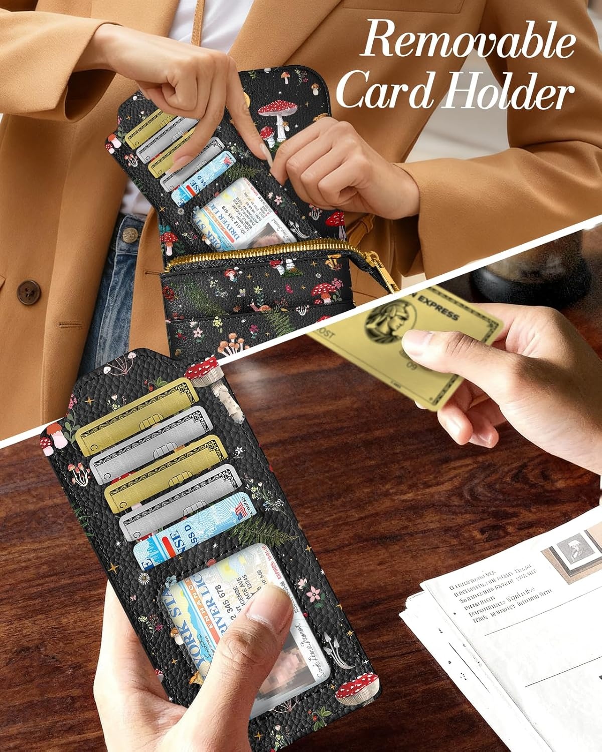image:imageMiss Adola Small Crossbody Phone Purse for Women Cute Cell Phone Wallet Leather Cross Body Bags with Card Holder SlotMushroom