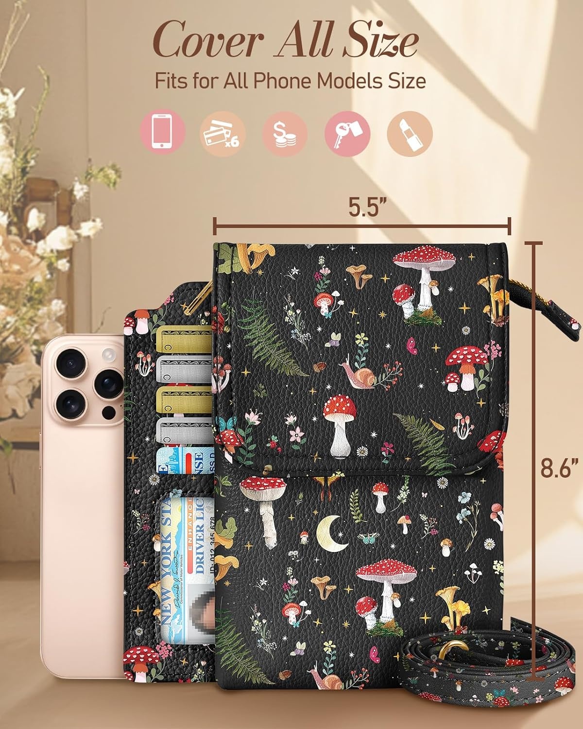 image:imageMiss Adola Small Crossbody Phone Purse for Women Cute Cell Phone Wallet Leather Cross Body Bags with Card Holder SlotMushroom