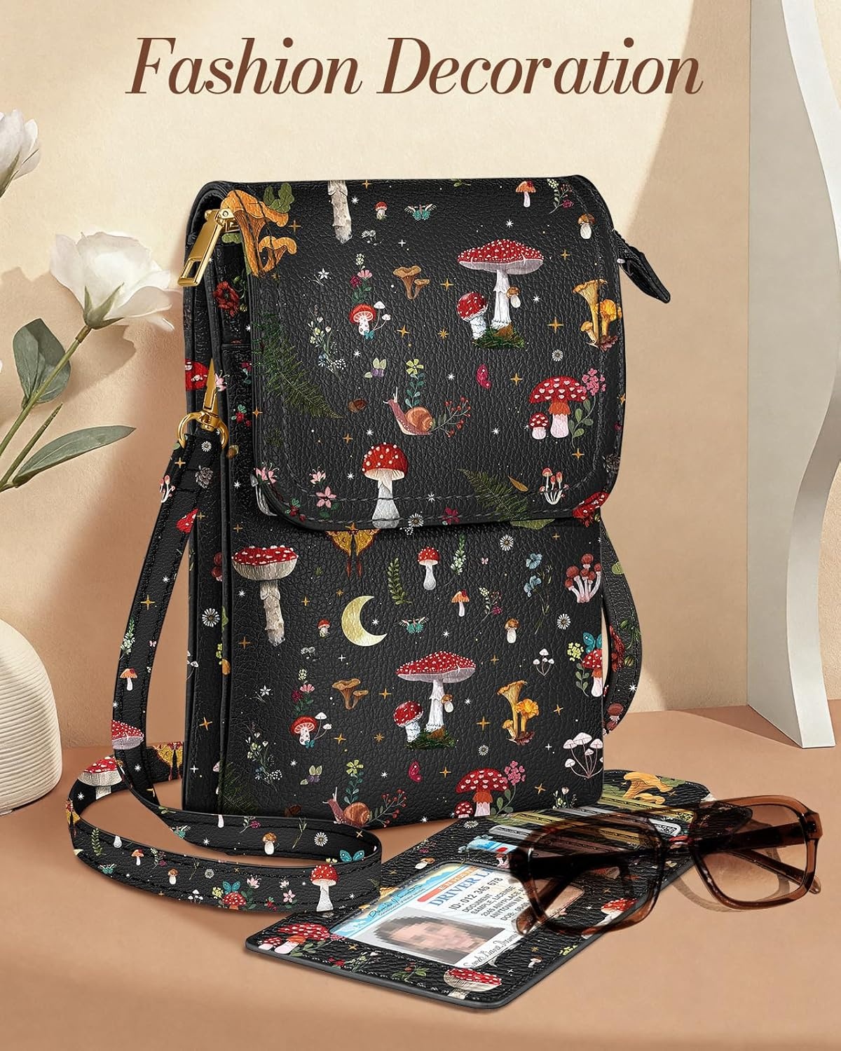 image:imageMiss Adola Small Crossbody Phone Purse for Women Cute Cell Phone Wallet Leather Cross Body Bags with Card Holder SlotMushroom