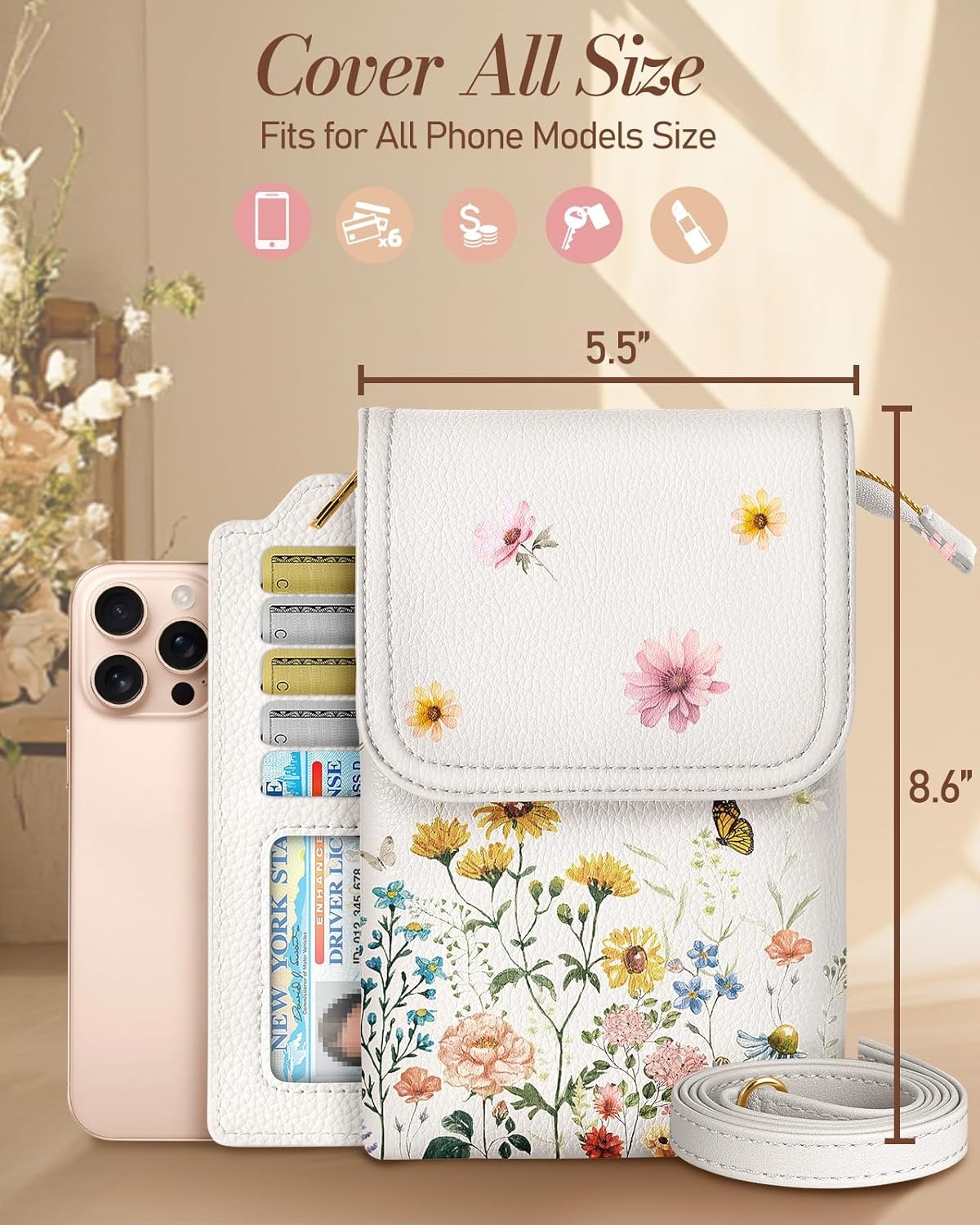 image:imageMiss Adola Small Crossbody Phone Purse for Women Cute Cell Phone Wallet Leather Cross Body Bags with Card Holder SlotVintage Flower