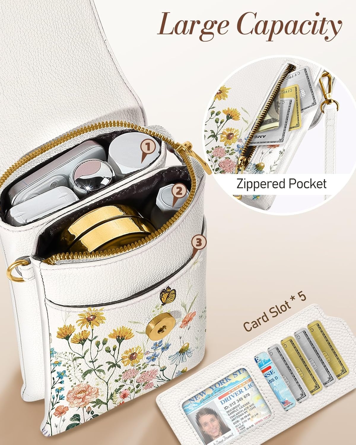 image:imageMiss Adola Small Crossbody Phone Purse for Women Cute Cell Phone Wallet Leather Cross Body Bags with Card Holder SlotVintage Flower
