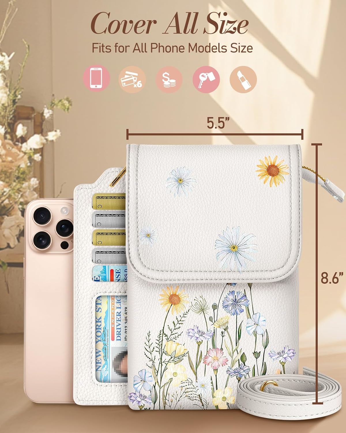 image:imageMiss Adola Small Crossbody Phone Purse for Women Cute Cell Phone Wallet Leather Cross Body Bags with Card Holder SlotWatercolor Flower