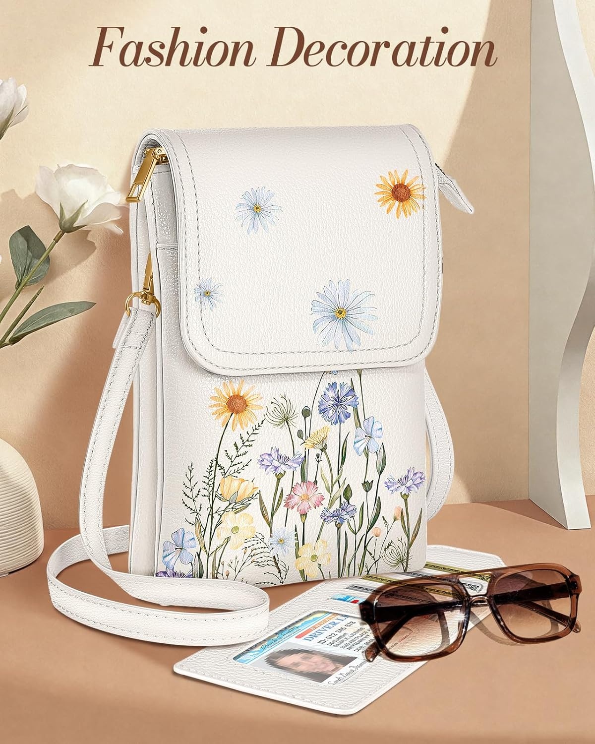 image:imageMiss Adola Small Crossbody Phone Purse for Women Cute Cell Phone Wallet Leather Cross Body Bags with Card Holder SlotWatercolor Flower
