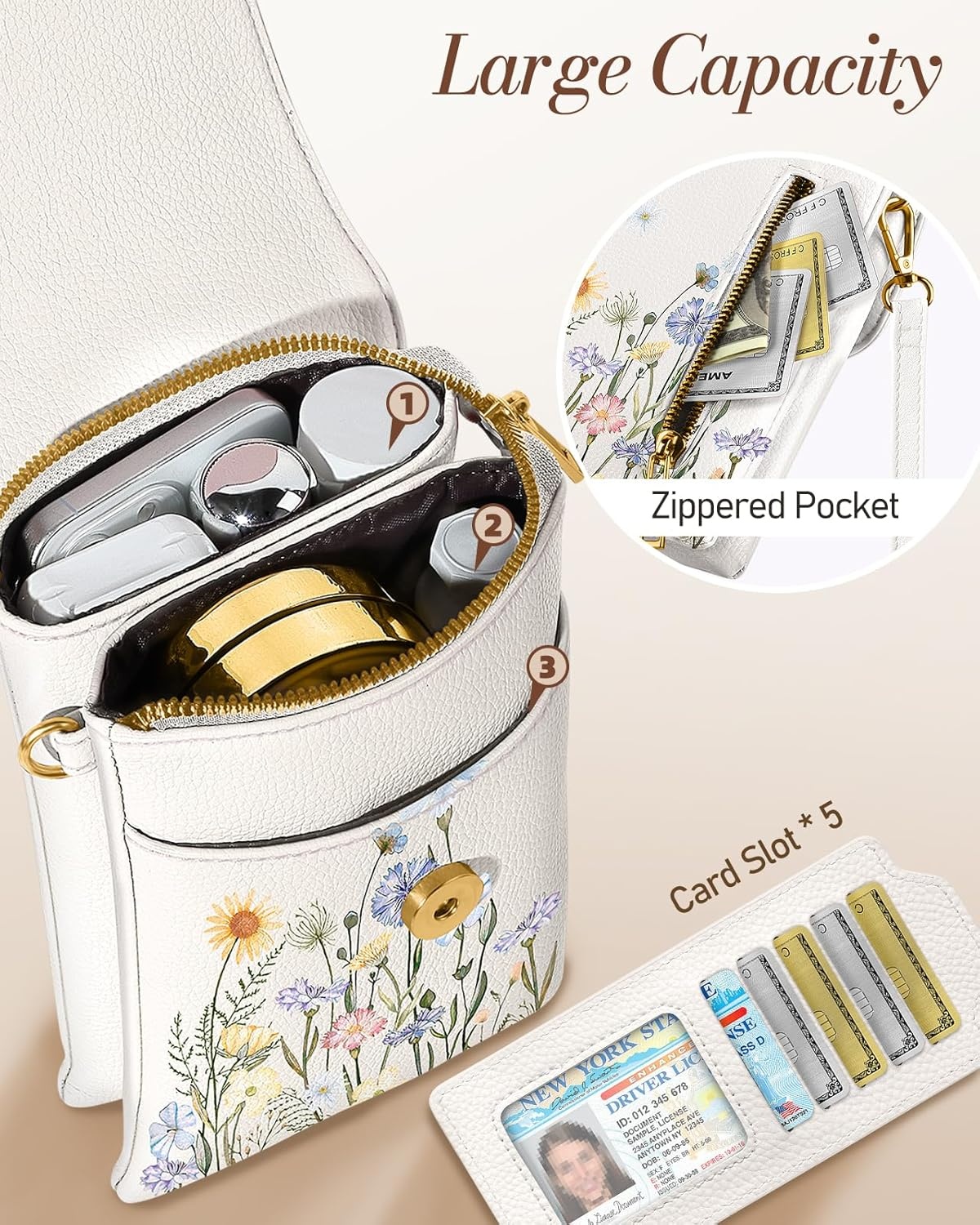 image:imageMiss Adola Small Crossbody Phone Purse for Women Cute Cell Phone Wallet Leather Cross Body Bags with Card Holder SlotWatercolor Flower