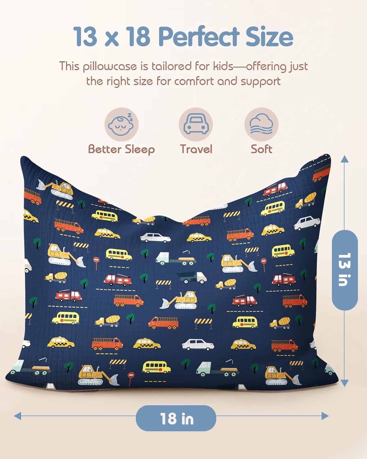 image:imageMiss Adola UltraSoft Cotton Toddler Pillowcase Set of 2 13x18 Breathable Kids Pillow Cases for Sensitive Skin Cute Cartoon with Envelope Closure for Baby Boys Girls Mermaids amp Sky BlueCar