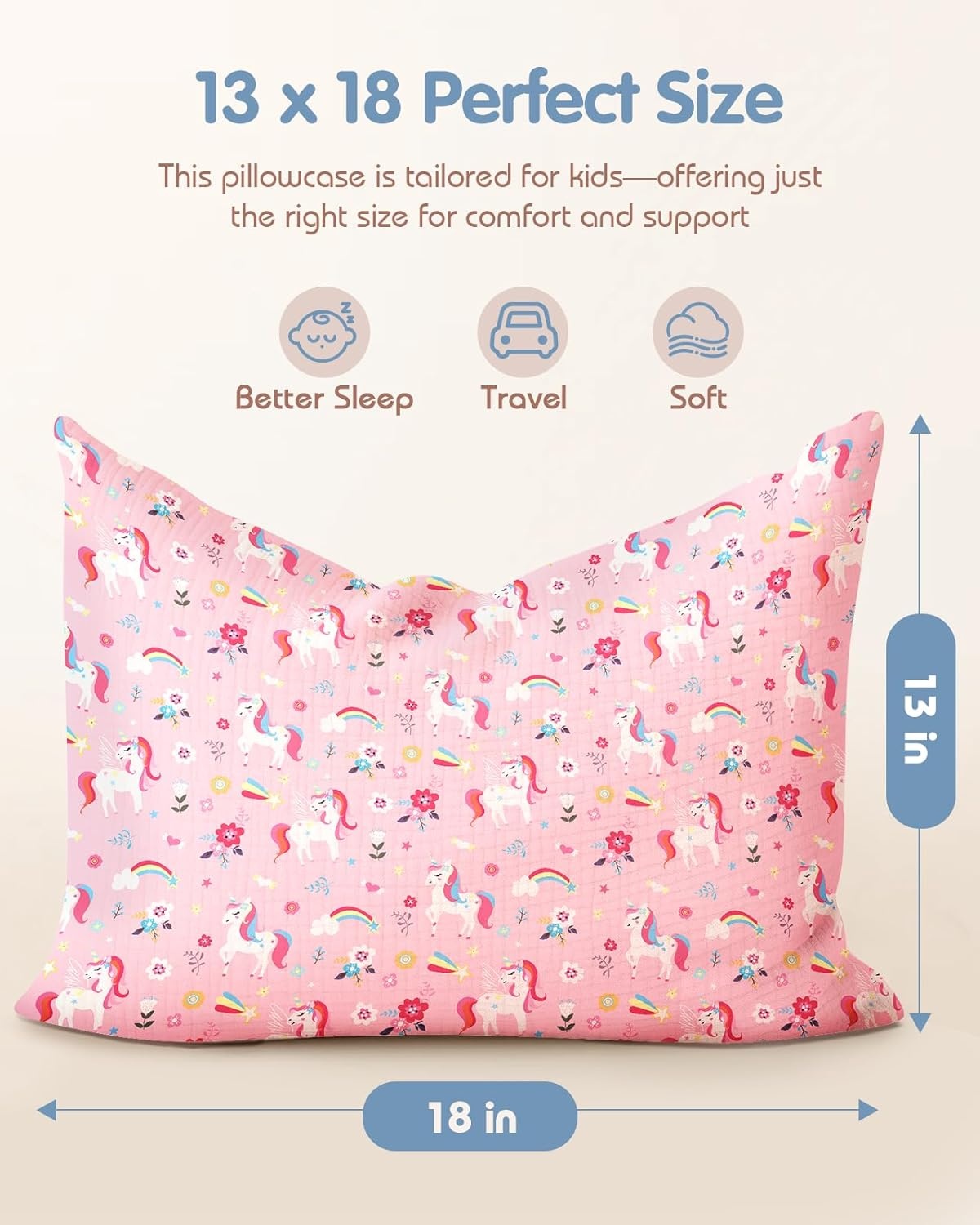 image:imageMiss Adola UltraSoft Cotton Toddler Pillowcase Set of 2 13x18 Breathable Kids Pillow Cases for Sensitive Skin Cute Cartoon with Envelope Closure for Baby Boys Girls Mermaids amp Sky BlueFlower Unicorn