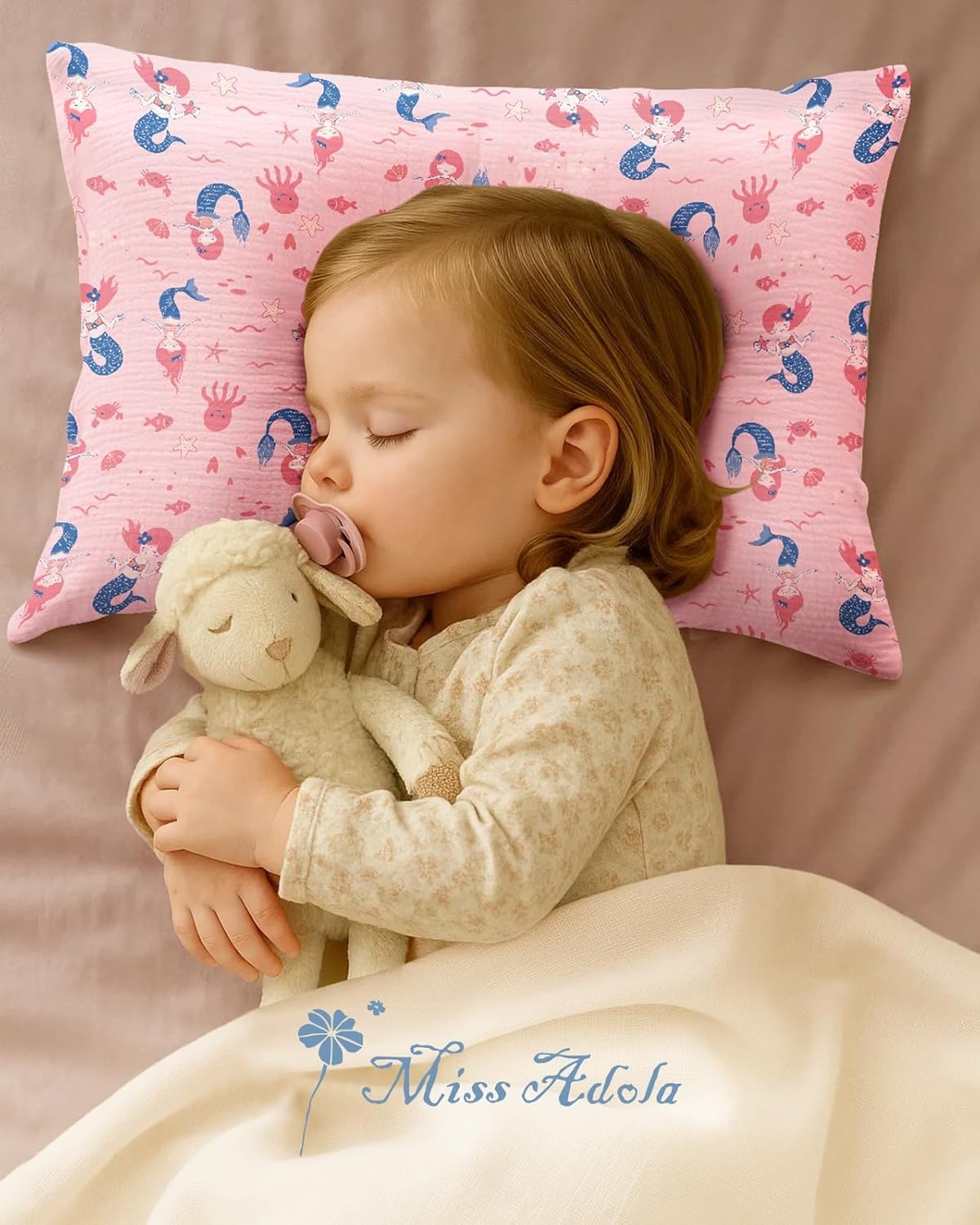 image:imageMiss Adola UltraSoft Cotton Toddler Pillowcase Set of 2 13x18 Breathable Kids Pillow Cases for Sensitive Skin Cute Cartoon with Envelope Closure for Baby Boys Girls Mermaids amp Sky BluePK Mermaids