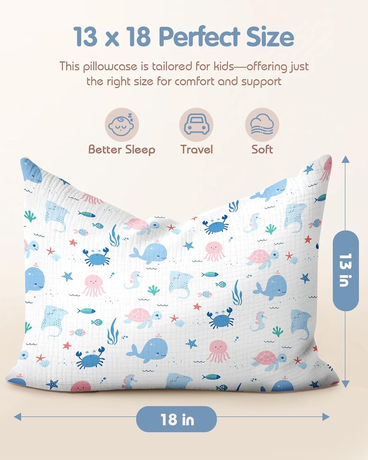 image:imageMiss Adola UltraSoft Cotton Toddler Pillowcase Set of 2 13x18 Breathable Kids Pillow Cases for Sensitive Skin Cute Cartoon with Envelope Closure for Baby Boys Girls Mermaids amp Sky BlueCartoon Ocean