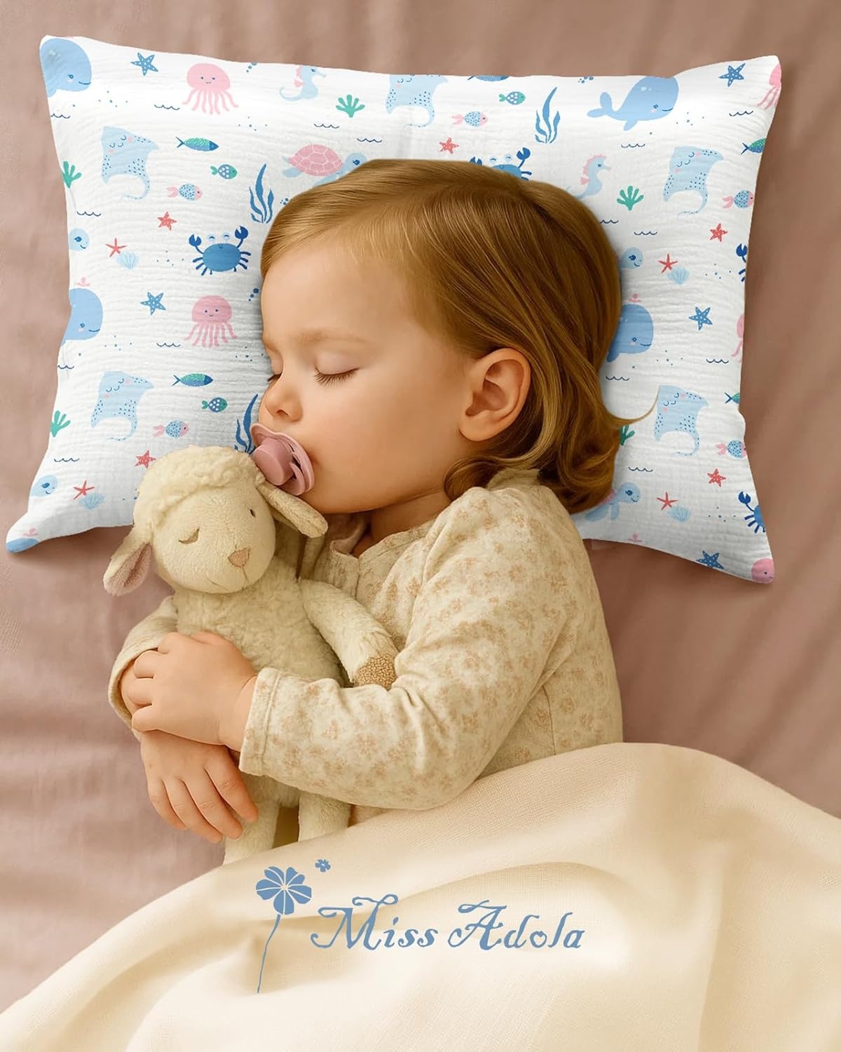image:imageMiss Adola UltraSoft Cotton Toddler Pillowcase Set of 2 13x18 Breathable Kids Pillow Cases for Sensitive Skin Cute Cartoon with Envelope Closure for Baby Boys Girls Mermaids amp Sky BlueCartoon Ocean