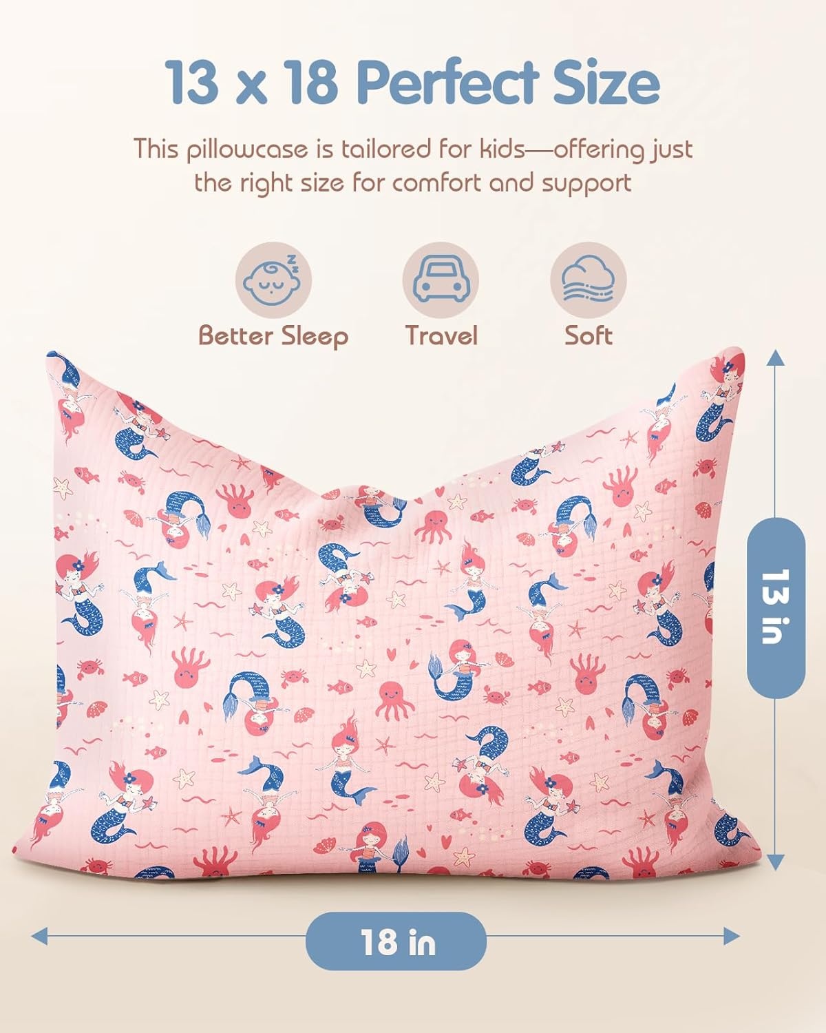 image:imageMiss Adola UltraSoft Cotton Toddler Pillowcase Set of 2 13x18 Breathable Kids Pillow Cases for Sensitive Skin Cute Cartoon with Envelope Closure for Baby Boys Girls Mermaids amp Sky BluePK Mermaids