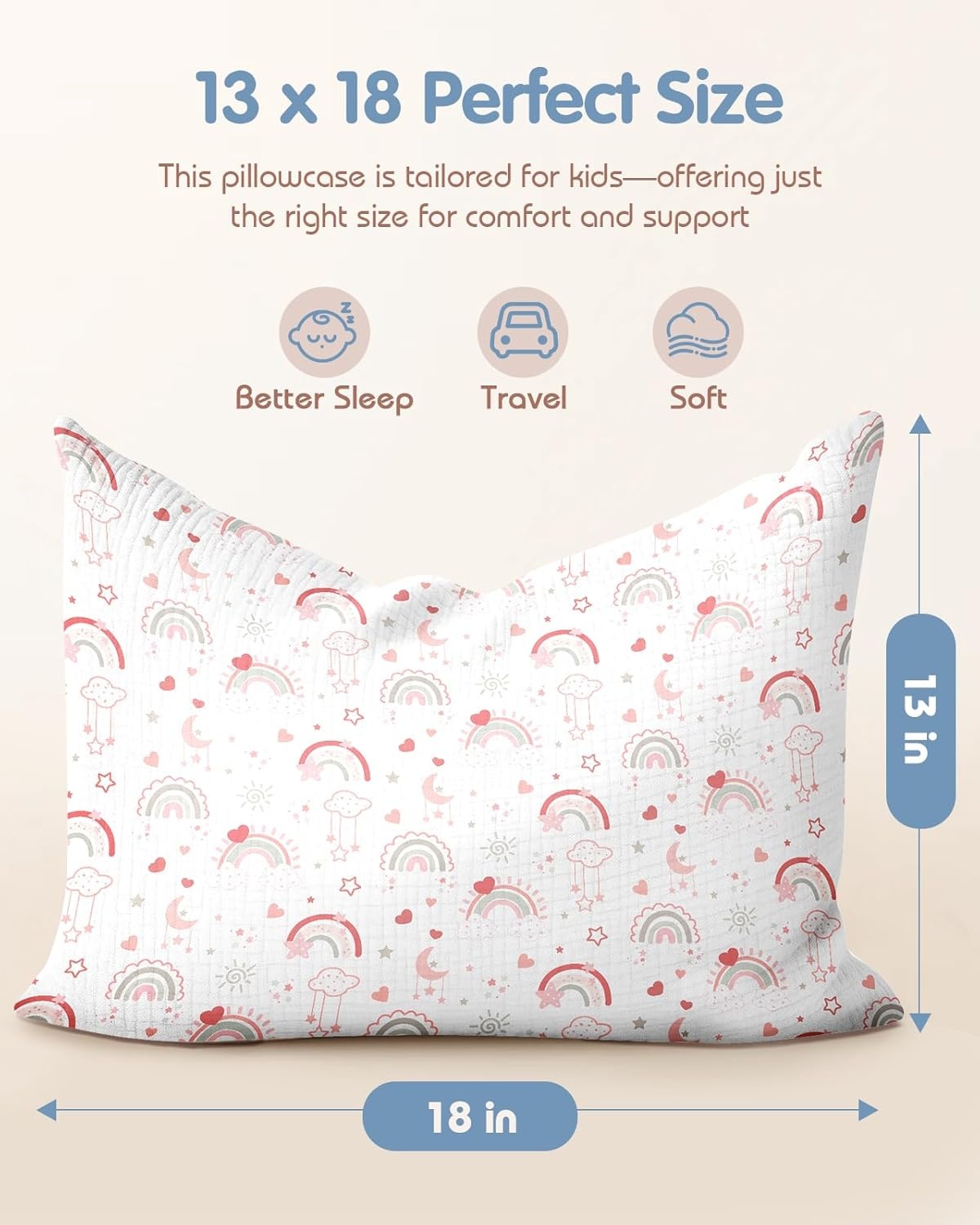 image:imageMiss Adola UltraSoft Cotton Toddler Pillowcase Set of 2 13x18 Breathable Kids Pillow Cases for Sensitive Skin Cute Cartoon with Envelope Closure for Baby Boys Girls Mermaids amp Sky BlueWT PK Rainbow