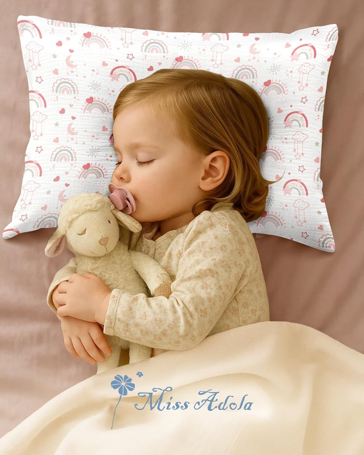 image:imageMiss Adola UltraSoft Cotton Toddler Pillowcase Set of 2 13x18 Breathable Kids Pillow Cases for Sensitive Skin Cute Cartoon with Envelope Closure for Baby Boys Girls Mermaids amp Sky BlueWT PK Rainbow