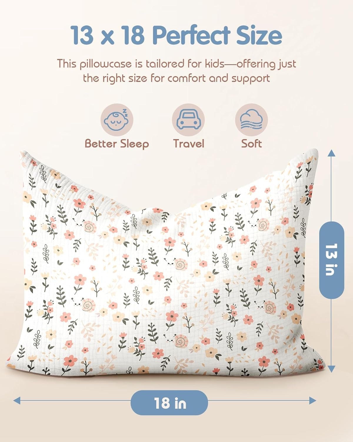 image:imageMiss Adola UltraSoft Cotton Toddler Pillowcase Set of 2 13x18 Breathable Kids Pillow Cases for Sensitive Skin Cute Cartoon with Envelope Closure for Baby Boys Girls Mermaids amp Sky BlueSnail PK Flower